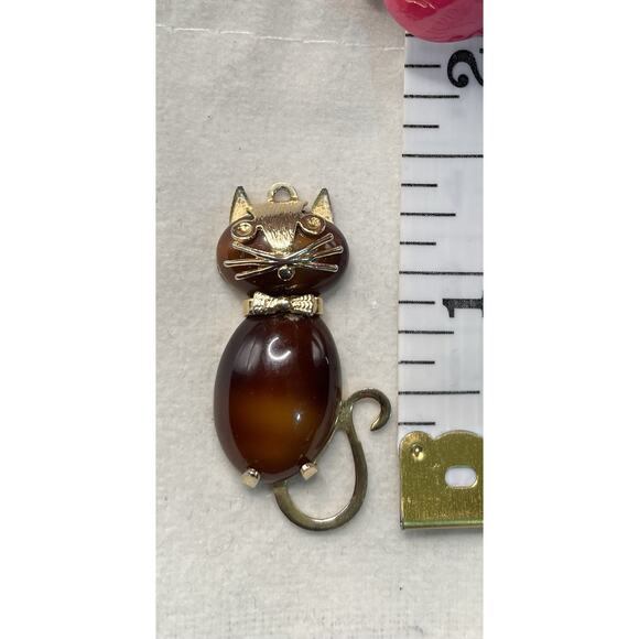 Vintage Hobco House of Borvani Signed Brown Crystal Cat Charm Pendant Beautiful - Picture 2 of 4